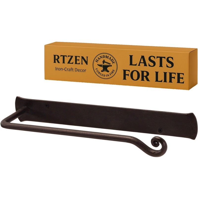 RTZEN Matte Black Hand Towel Holder for Bathroom - Handcrafted Farmhouse Wrought Iron Metal Kitchen Bar - Small Hand Towel Bar Hanger for Home or Office - Wall Mounted Rack Fits 10" Towels - Image 1